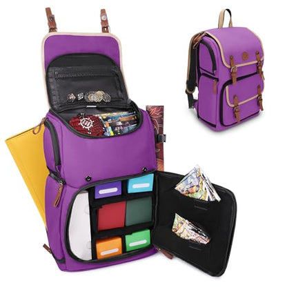 ENHANCE Designer Edition TCG Backpack - MTG Deck Bag Card Binder Space, TCG Deck Box Storage, MTG Playmat Holder - Card Storage Compatible with Magic the Gathering, Pokemon, Lorcana (Canvas Purple) - color: Canvas Purple