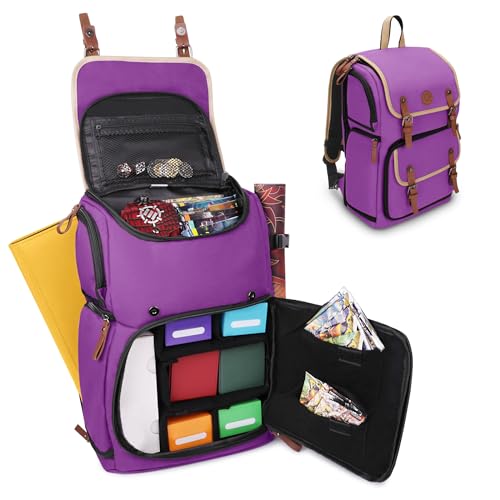 ENHANCE Designer Edition TCG Backpack - MTG Deck Bag Card Binder Space, TCG Deck Box Storage, MTG Playmat Holder - Card Storage Compatible with Magic the Gathering, Pokemon, Lorcana (Canvas Purple) - color: Canvas Purple