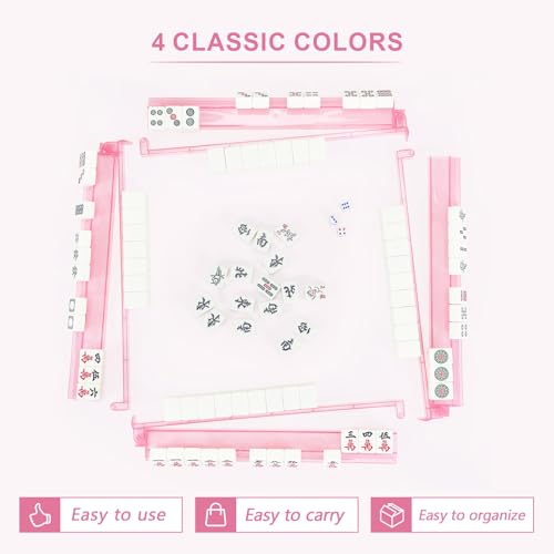 Mahjong Racks with Pushers 4PCS Set Majiang Tile Holder Acrylic Mahjong Racks Accessories and Gifts (Glitter Pink) - color: Bling Pink