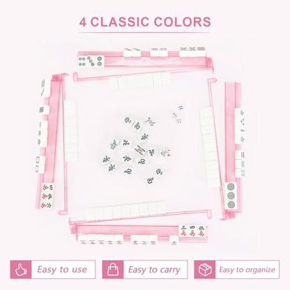 Mahjong Racks with Pushers 4PCS Set Majiang Tile Holder Acrylic Mahjong Racks Accessories and Gifts (Glitter Pink) - color: Bling Pink