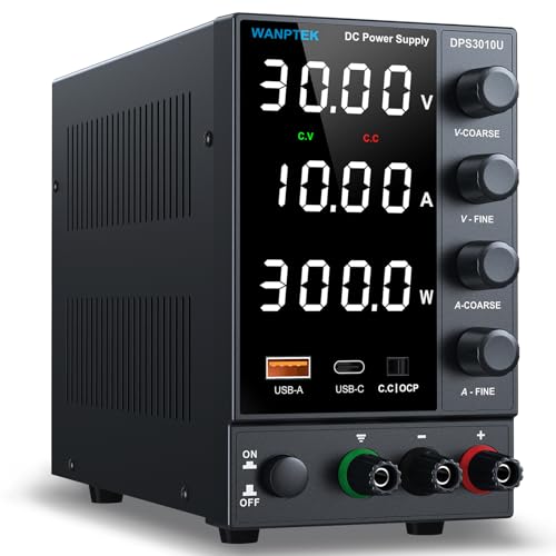 DC Power Supply Variable 0-30V 0-10A, Adjustable Switching Regulated Bench Power Supply with Encoder Coarse & Fine Knob, 3.6A USB & Type-C Quick-Charge, OCP Overcurrent Protection - color: Black, size: 0-30V 0-10A