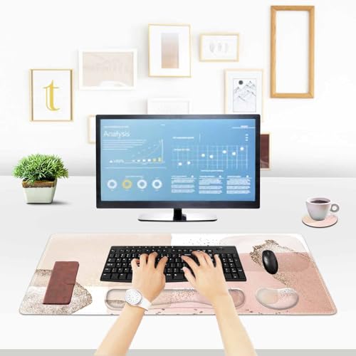 ToLuLu Extended Gaming Mouse Pad, Ergonomic Keyboard Mouse Wrist Rest Set | Large Desk Mat with Stitched Edges, Memory Foam Support Non-Slip Base Mousepad for Home Office Game Study, Gold Art Style - color: Gold Art Style