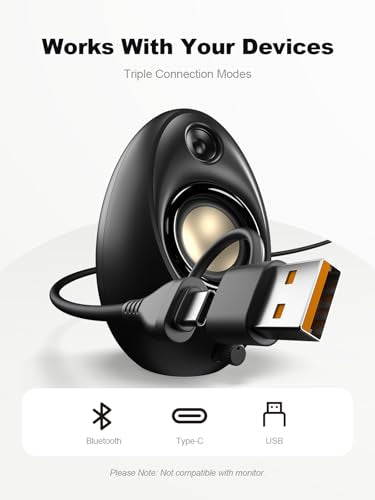 Bluedee Computer Speakers for Desktop PC, 20W Peak, Bluetooth 5.4 USB USB-C | DSP-Tuned Stereo Sound, Dual Tweeters & Full-Range Drivers, RGB PC Speakers for Desktop, One-Knob Control, Plug and Play