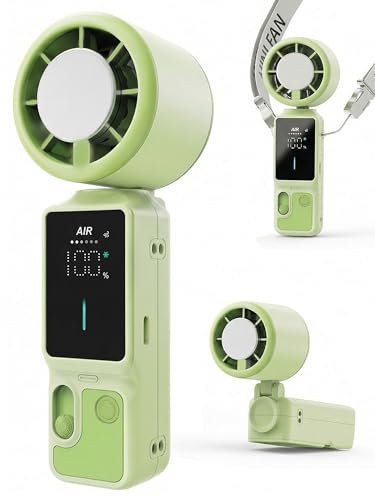 Portable Handheld Fan, 100-Speed Turbo Rechargeable Mini Fan | 3-in-1 Wearable Foldable Fan with Ice Compress Cooling. Ideal for Travel, Outdoor, Office. Compact & Long Battery Life. - color: Green
