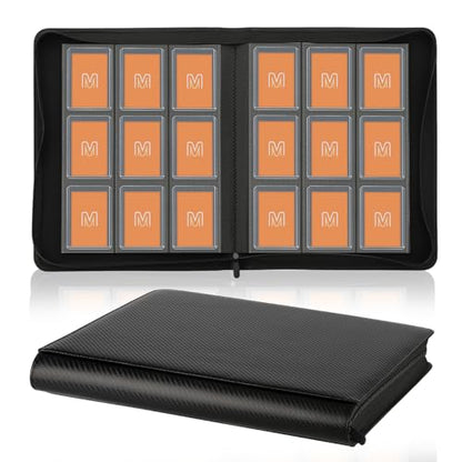 Toploader Binder, 9-Pocket 288 Cards Holder for 3"x4" Rigid Card Sleeves | Top Loader Binder with Sleeves Trading Card Binder for TCG,Sport Cards, PU Leather Cover, Side Loading (9 Carbon Fiber Black) - color: 9Carbon Fiber Black