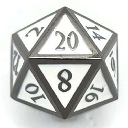 Metal D20 F Dice Critical Fail F 20 Sided Die Set DND Number Role Playing Game Dungeons and Dragons D&D Black Silver Red Blue Gold Copper Purple Green Pink White (Single Dice, White and Black) - color: White and Black, style: Single Dice