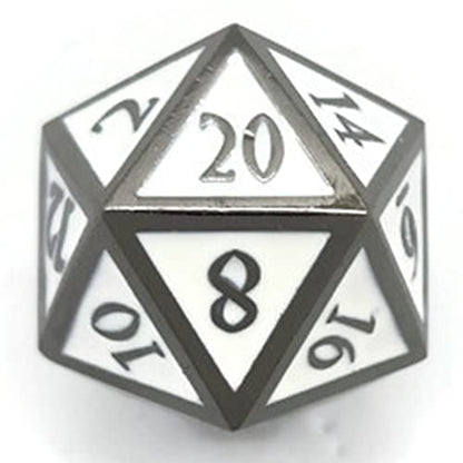 Metal D20 F Dice Critical Fail F 20 Sided Die Set DND Number Role Playing Game Dungeons and Dragons D&D Black Silver Red Blue Gold Copper Purple Green Pink White (Single Dice, White and Black) - color: White and Black, style: Single Dice