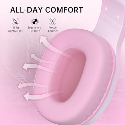 AOC Wireless Gaming Headset Compatible with ps5/4, PC, USB-C & Bluetooth 5.4 & 2.4GHz Gaming Headphones with Noise Canceling Mic, 7.1 Virtual Surround,20ms Latency, 45H, RGB- Pink - color: Pink