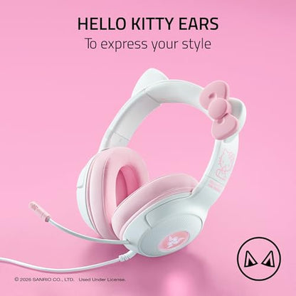 Razer Kraken Kitty V2 USB Wired Headset w/Kitty Ears, Hello Kitty Edition | Chroma RGB Stream Reactive Lighting, HyperClear Cardioid Mic, 7.1 Surround Sound, TriForce 40mm Drivers