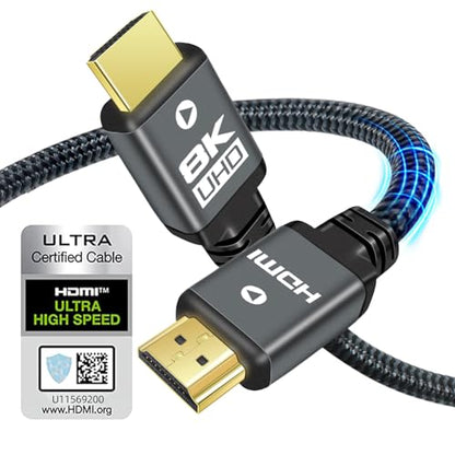 8K 10K HDMI Cable - 6.6ft 10ft 15ft 20ft 25ft 30ft 35ft 50 ft, HDMI 2.1 Cable Certified, 48Gbps Ultra High Speed Braided Cord, 4K@120Hz 8K@60Hz Compatible with Monitor/TV/PS5 (6.6 Feet) - size: 6.6 feet