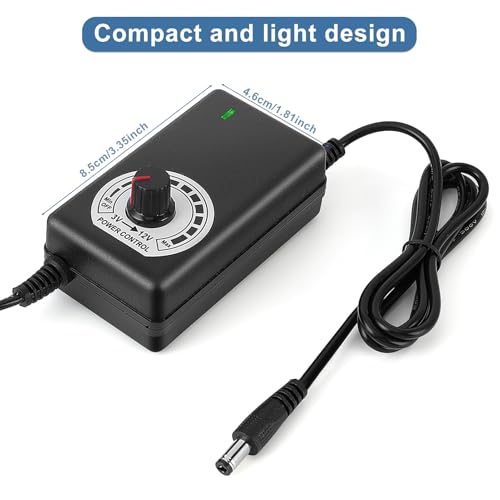 AC to DC Adapter Speed Controller Switch, 3‑12V 2A Adjustable Power Supply Speed Controller, Motor Speed Controller with US Plug 110-240V