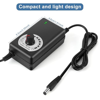 AC to DC Adapter Speed Controller Switch, 3‑12V 2A Adjustable Power Supply Speed Controller, Motor Speed Controller with US Plug 110-240V