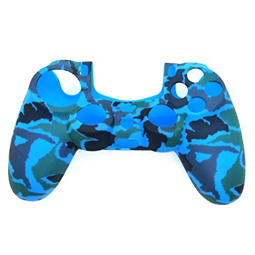 Silicone Skin Cover for Ps4 Controller (1pc Anti-Slip Case, 1 Pair L2 R2 Trigger Extender, 4pcs Thumb Grips,4pcs LED Light Bar Decal) Protector for DualShock PS4/ Slim/Pro Controller (Blue camouflage) - color: Blue camouflage