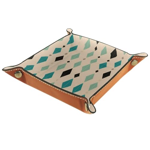 Folding PU Leather Dice Roller Tray, Beige Mid Century Geometric DND Dice Holder, Backgammon and Dice Games Alike, Storage Box and Organizer for Key Wallet Watch Coin Jewelry, 8.1"x8.1" - color: Beige Mid Century Geometric, size: 8.1" x 8.1" x 1.2"
