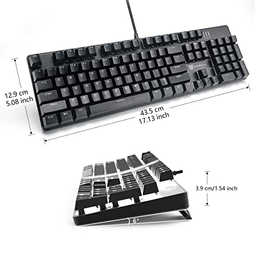 Merdia Brown Switch Black Full Size Mechanical Gaming Keyboard | 104 Keys US Layout Ice Blue Backlit Wired PC Gaming Keyboards | Hot Swappable LED Backlit Wired Mechanical Computer Keyboards - color: Brown Switch Black