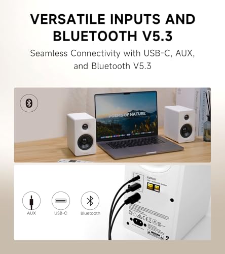 Edifier M60 Multimedia Speaker, 66W RMS Computer Speaker, White | Bluetooth 5.3, Hi-Res Audio with LDAC, 3" Mid Bass & 1" Tweeter, USB-C AUX Inputs, Compact Desktop Speaker - color: White