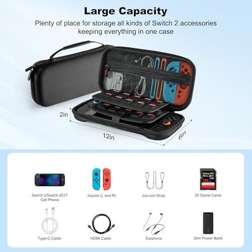 Carrying Case for Nintendo Switch 2 - Portable Travel Case Compatible with Switch2 2025, Large Capacity Hard Protective Shell Travel Storage Bag with 20 Game Cartridges Cards for Console & Accessories