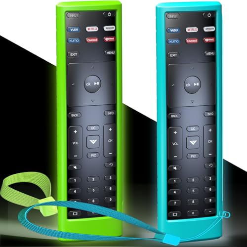 2PACK Case Cover for VIZIO XRT136 / XRT140 Smart TV Remote Control Silicone Skin Sleeve with Lanyard Glow in The Dark Green Blue - color: Green and Blue