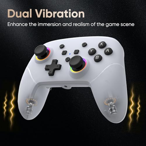 BETMI RGB Wireless Pro Controller for Switch 2, C Button, Wake-up(White) | One Click Wake-up, 9 Gyro Axis, Hall Effect Joysticks, Macro, Dual Vibration, 3.5mm Jack, PC Bluetooth Game Controller - color: White