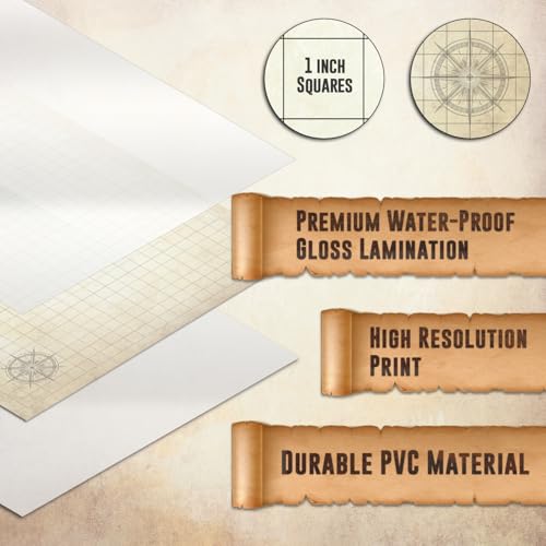 Melee Mats DND Map Starter Set - 24” x 36", Wet & Dry Erase Battle Terrain Grid for Dungeons and Dragons - Ultimate Tabletop Gaming Experience with Accessories - color: 24"x36"