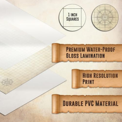 Melee Mats DND Map Starter Set - 24” x 36", Wet & Dry Erase Battle Terrain Grid for Dungeons and Dragons - Ultimate Tabletop Gaming Experience with Accessories - color: 24"x36"