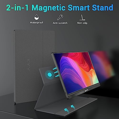 KYY Portable Monitor 15.6'' FHD 1080P USB C HDMI Gaming Monitor Ultra-Slim IPS Display w/Smart Cover & Speakers, Plug&Play, External Monitor for Laptop PC Phone Mac Xbox PS4 - size: 15.6" Single