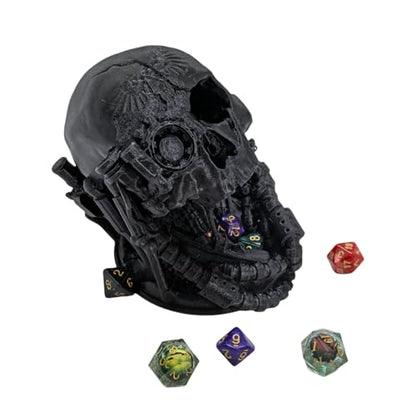 Mechanical Skull Dice Tower Dungeons and Dragons RPG abletop Roleplaying Game Jail D&D (Random 7PCS D20 Dice Set Included) Black - color: Black