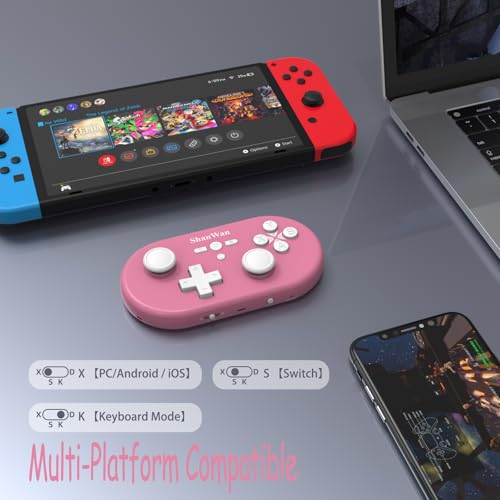 ShanWan wireless handheld controller, suitable for Switch/Switch 2/Android/iOS/PC/Steam Deck/phone, 1000Hz polling rate, with custom keyboard mode for Procreate drawing Bluetooth controller/6-axis gyroscope/vibration (pink) - color: pink
