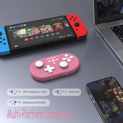 ShanWan wireless handheld controller, suitable for Switch/Switch 2/Android/iOS/PC/Steam Deck/phone, 1000Hz polling rate, with custom keyboard mode for Procreate drawing Bluetooth controller/6-axis gyroscope/vibration (pink) - color: pink