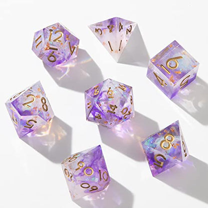 Sharp Edge DND Dice Set Handmade 7 Accessories Dice for Dungeons and Dragons TTRPG Games, Multi-Sided RPG Polyhedral Resin Sharp Edge Dice Roleplaying Games - color: Purple