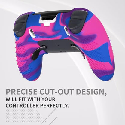 PlayVital 3D Studded Edition Anti-Slip Silicone Cover Case for ps5 Edge Controller, Soft Rubber Protector Skin for ps5 Edge Wireless Controller with 6 Thumb Grip Caps - Pink & Purple & Blue - color: Pink & Purple & Blue