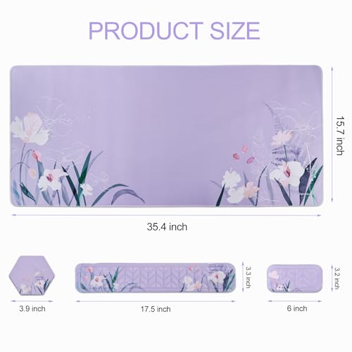 Petmolico 4-in-1 Wrist Rest Set with Desk Pad, Purple Orchid | Non-slip PU base, soft Lycra & memory foam, ergonomic pain relief, great for home/office