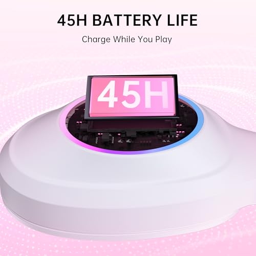 AOC Wireless Gaming Headset Compatible with ps5/4, PC, USB-C & Bluetooth 5.4 & 2.4GHz Gaming Headphones with Noise Canceling Mic, 7.1 Virtual Surround,20ms Latency, 45H, RGB- Pink - color: Pink