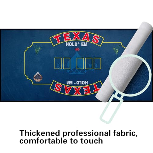 2-in-1 Casino Night Poker Mat, 36"x72" Double-Sided Texas Hold'em & Blackjack Felt Table Cover, Non-Slip Steel Clamps Included, Perfect for Game Night, Home & Casino Parties - color: Blue