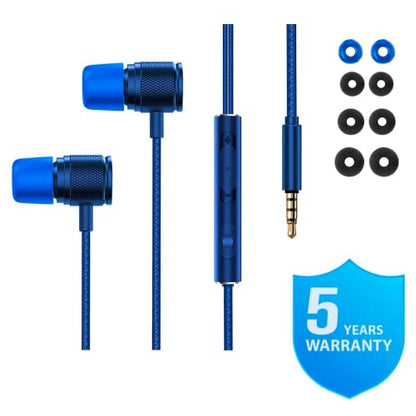 LUDOS Ultra Wired Earbuds in-Ear Headphones, 5 Years Warranty, Earphones with Microphone, Noise Isolating Ear Buds, Memory Foam for iPhone, Samsung, School Students, Kids, Women, Small Ears - Blue - color: Blue, style: 3.5 mm