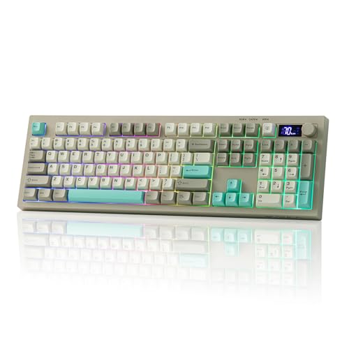 EPOMAKER Aula S102 PRO Membrane Gaming Keyboard with TFT Screen, Volume Knob & Number Pad, BT/2.4G/USB, RGB Backlit, Creamy Silicone Structure, Silent Keyboard for PC Game/Office (Grey) - color: Grey