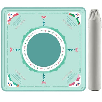 2F22E Mahjong Table Mat for American Mahjong, Neoprene Non-Slip Noise Reduction Mat with Printed Rules, 32.4 x 32.4 Inch Cyan Table Cover for Poker, Cards & Board Games - color: Blue-green Mats