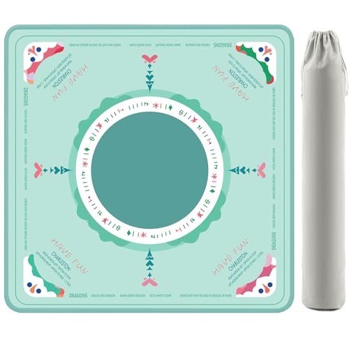 2F22E Mahjong Table Mat for American Mahjong, Neoprene Non-Slip Noise Reduction Mat with Printed Rules, 32.4 x 32.4 Inch Cyan Table Cover for Poker, Cards & Board Games - color: Blue-green Mats