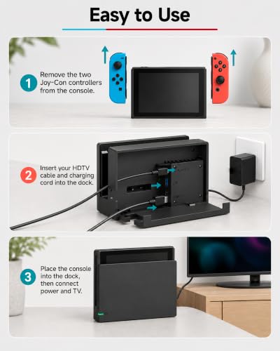 Dock Station for Switch/Switch OLED, Replacement 3-in-1 TV Dock Set with Original IC Module, AC Charger & High-Speed HDMI Cable for 1080P HD Output & Console Charging（Not Compatible with Switch 2）