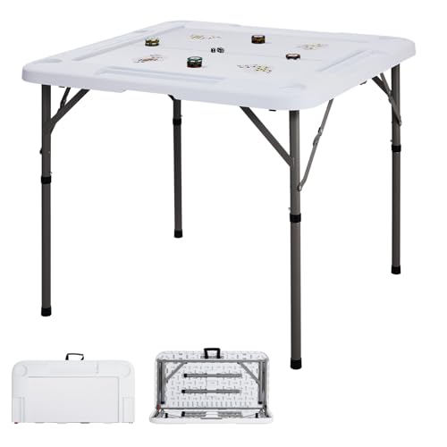Ktaxon 34" Mahjong Table with 4 Cup Holders and Chip Trays, White | Domino Folding Square Tables Set Suitable for Indoor & Outdoor Game, Card Poker & Puzzle for 4 Adult Players - color: White, size: 34"