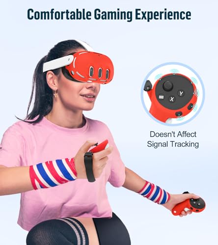 Silicone Cover Set Compatible with Meta Oculus/Quest 3, VR Accessories Protective Cover Includes Controller Grips, Front Shell Headset Cover and Face Cover, Not Fit Quest 3S(Red) - color: Red