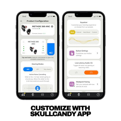 Skullcandy Method 360 ANC Wireless Earbuds with Sound by Bose - Cement | In-Ear Fit, Premium Active Noise Cancellation, 40 Hours Battery, Sweat and Water Resistant, Microphone for iPhone Android - color: Cement