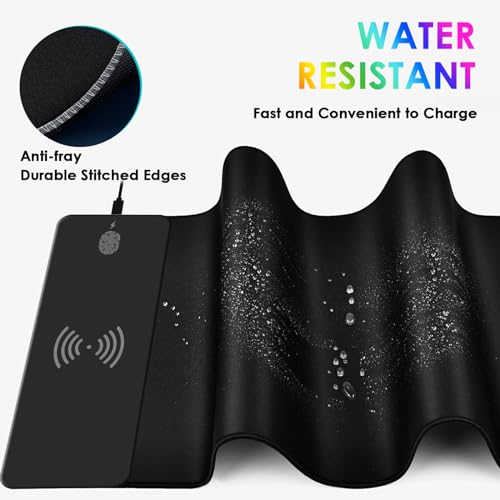 RGB Gaming Mouse Pad with Wireless Charging 15W, 14 Lights Touch Button LED Mouse Mat Extra Large Mousepad Non-Slip Rubber Base Waterproof Computer Keyboard Mat for Gaming, PC, Laptop, 800x300x4MM