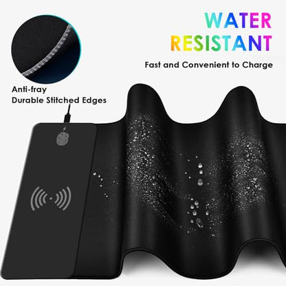 RGB Gaming Mouse Pad with Wireless Charging 15W, 14 Lights Touch Button LED Mouse Mat Extra Large Mousepad Non-Slip Rubber Base Waterproof Computer Keyboard Mat for Gaming, PC, Laptop, 800x300x4MM
