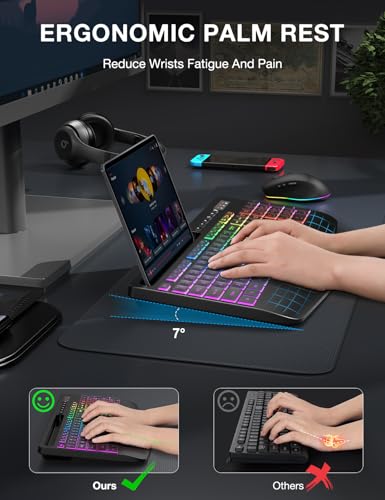 Wireless Keyboard and Mouse Combo - 9 Backlit Effects, 2.4GHz | Ergo Wrist Rest, Phone Holder, Full Size, Rechargeable, Sleep Mode, KM22 MAX Quiet Set for Computer, PC, Laptop, Mac, Windows - color: Classic Black