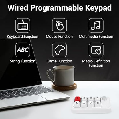 Wired USB C Numeric Keypad, 8 Keys Programmable One Handed Macro Mechanical Keyboard with Knob, for Tablet Laptop Desktop (White) - color: White