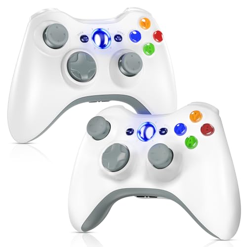 Gamrombo 2 Pack Replacement for Xbox 360 Controller, Wireless Controllers Gamepad Upgraded Joystick Compatible with 360 & Slim, Windows 11/10/8/7 PC Controller with Dual Shock, 2.5mm Audio Jack(White) [microsoft_xbox_360] - color: White+White