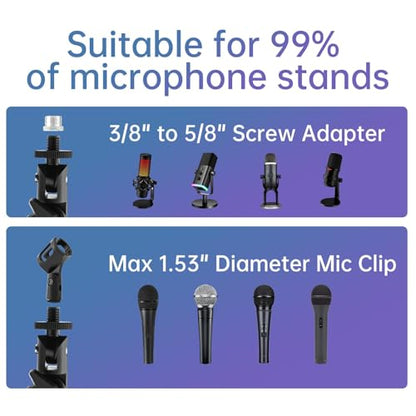 Microphone Stand Desk, Suspension Microphone Boom Arm Heightened Design with Desk Mount Clamp, 360° Rotatable,5/8" 3/8" Threads, Mic Table Arm for Podcast, Streaming,Gaming,Recording, Studio, Office