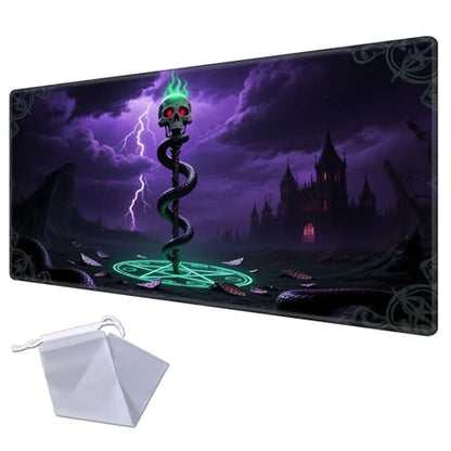 Large Gaming Playmat Compatible with MTG, Seamless Card Game Mat with Stitched Edges, 27.6 x 15.7 in Natural Rubber Desk Pad with Transparent Drawstring Bag, No Grid Layout, Red Rose Skull Love - color: Dark Skull Serpent, size: 28"X16" Regular