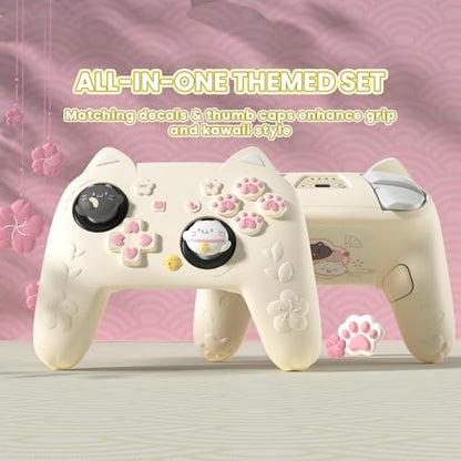 PlayVital for Nintendo Switch 2 Pro Controller Silicone Cover – Cherry Blossoms Kitten Cute Protective Skin Case for Switch 2 Pro Controller w/Back Button Cap & Thumb Grip & Sticker - Antique Yellow - color: Antique Yellow